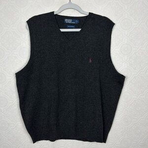 Polo Ralph Lauren 100% Lambs Wool Sweater Vest Men’s XL Grey Warm Vneck